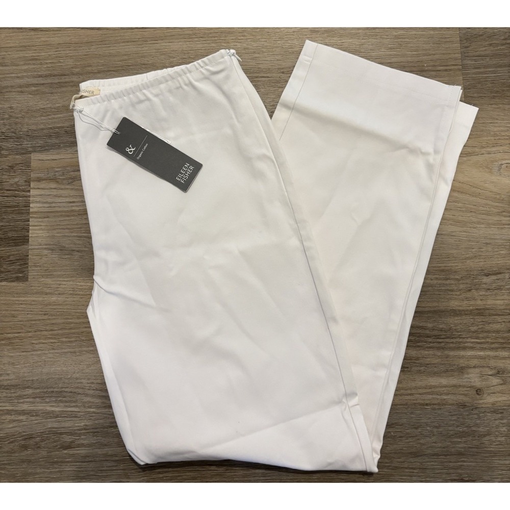 NWT Eileen Fisher White Slim Ankle Pant Side Zip Organic Cotton Stretch Medium